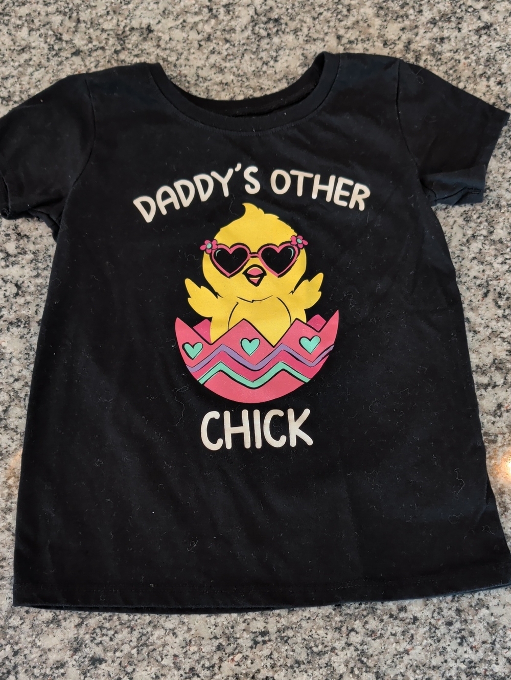 The Children's Place Black Tee with Yellow Chick & Pink Egg Graphic
